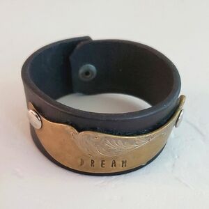Black Leather Artisan Cuff "Dream" Bracelet